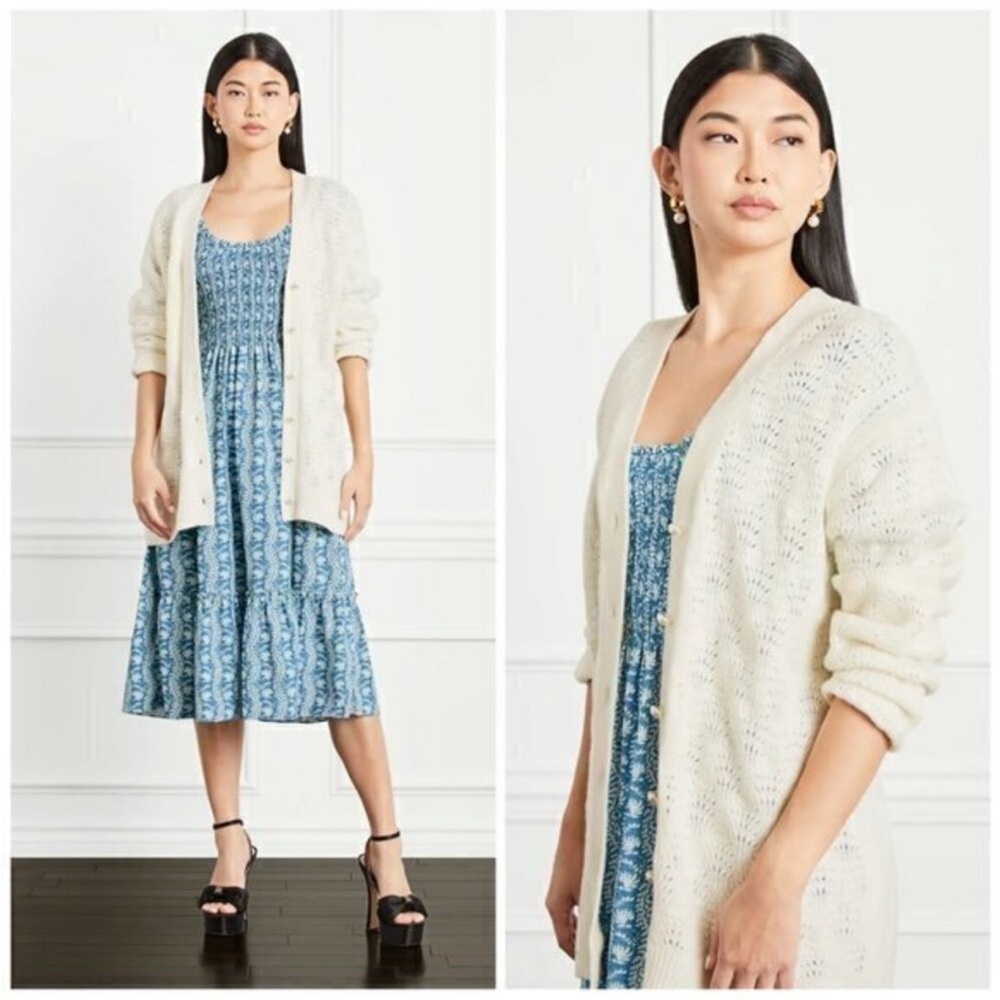 New Hill House Home The Grandpa Cardigan in cream merino wool